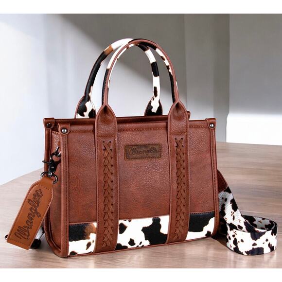 Wrangler Brown Cow Print Tote/Crossbody  *NEW in Package* - Picture 1 of 4